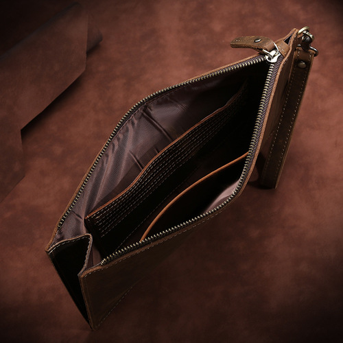Retro genuine leather men's bag Crazy Horse Leather Street Fashion Clutch Men's Handbag Document Bag Business Handbag Europe and America