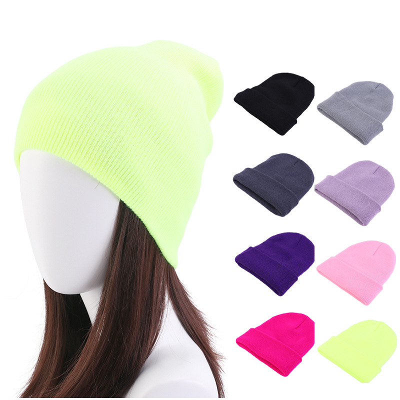 欧美流行纯色光板毛线帽 保暖护耳套头帽 秋冬情侣针织帽 MXM-79