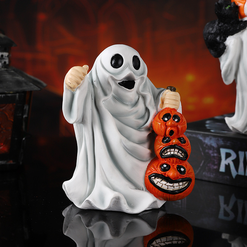  New Product Halloween Holiday Decorations Resin Ornaments Cartoon Ghost Black Cat Home Desktop Atmosphere Decoration