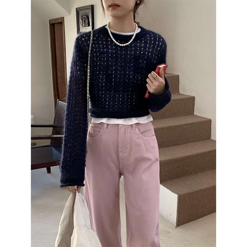 Hollow Drawstring Long sleeve Sweater 2023 Spring and summer new pattern Korean Edition Mohair have cash less than that is registered in the accounts Pullover 319000