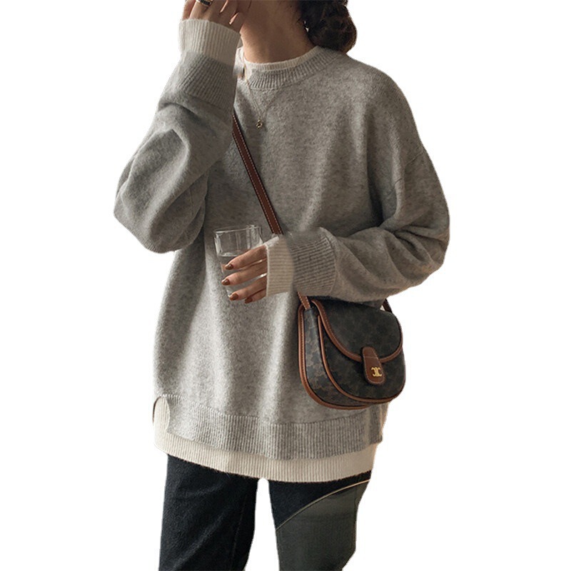 丸首のニットのコートの女性の秋冬の新型はゆったりしていて、やせています。|undefined