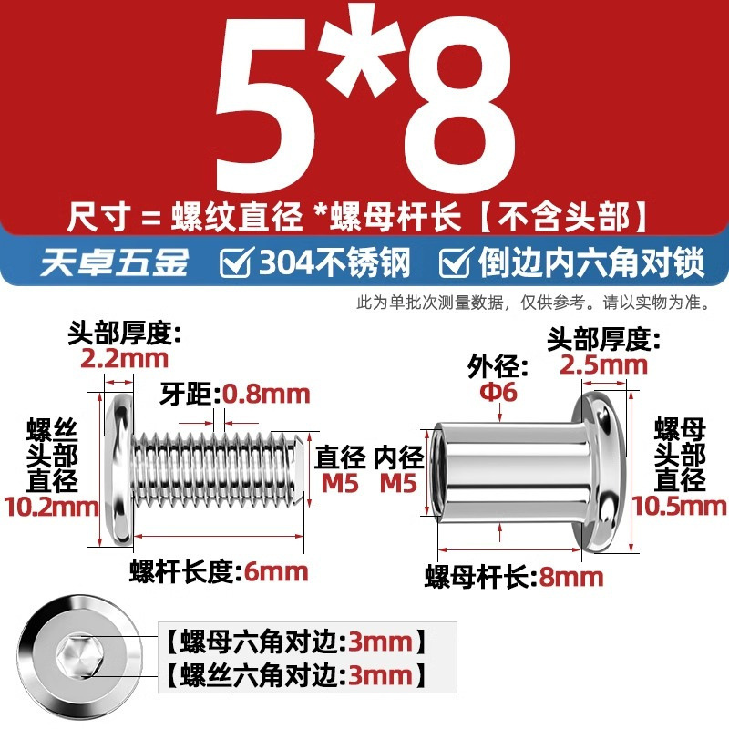 304ステンレスペアロックねじナット逆エッジ内六角子母家具接続クランプ突合せボルトM3-M8|undefined