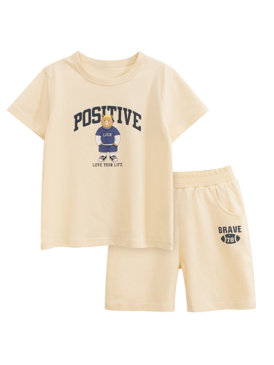 2025 ropa para niños de verano nuevo traje de oso de dibujos animados para niños ropa para bebés pantalones de dos piezas fuente de Douyin