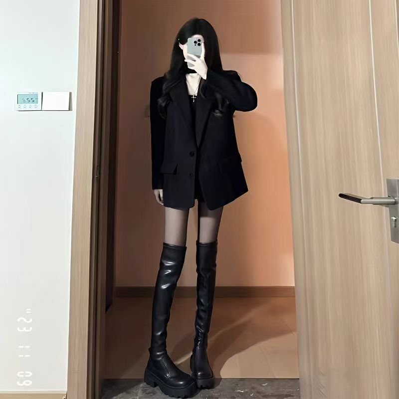 2025秋季韩版宽松休闲西服上衣外套灰色西装外套女春秋新款小个子|undefined