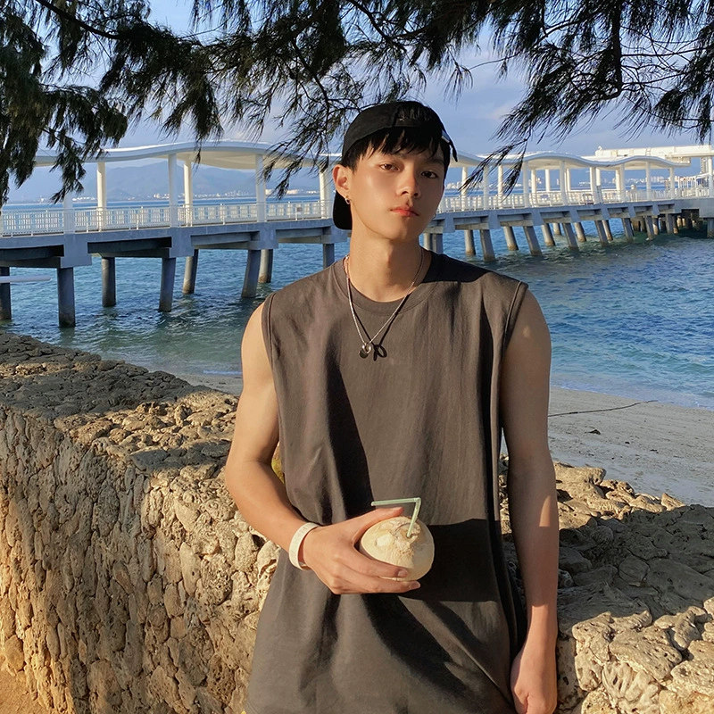 Спортивный однотонный жилет Мужской летний свободный модный брендовый жилет без рукавов для фитнеса Xinjiang из чистого хлопка Баскетбольная футболка Жилет