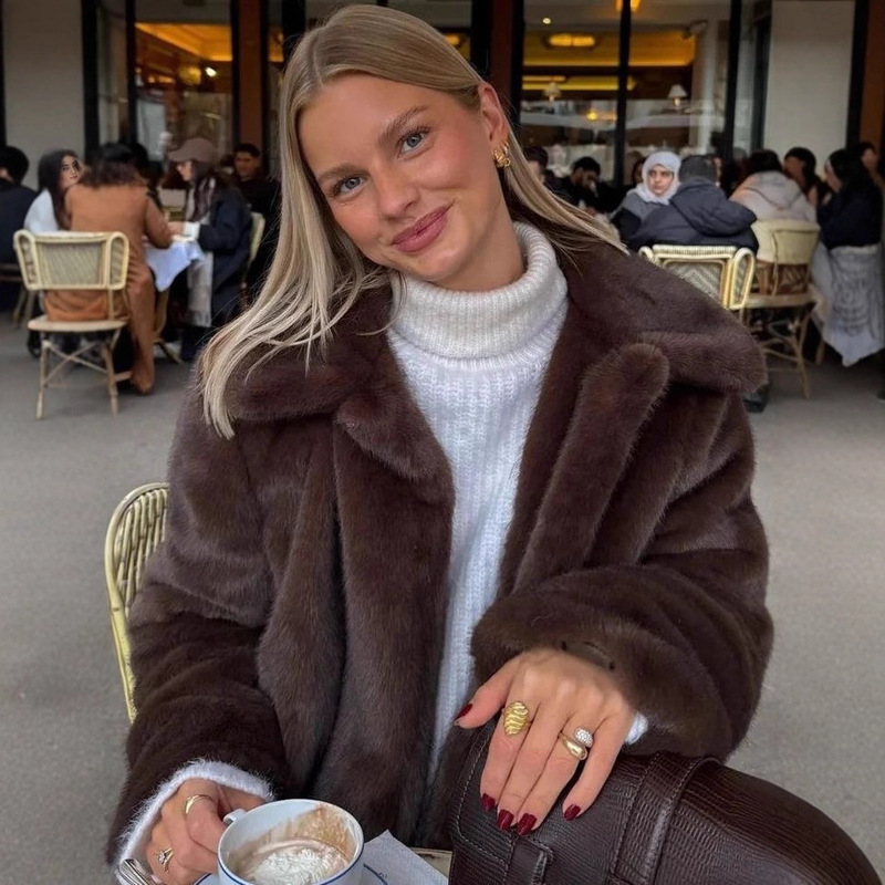 Cross-Border European and American Style Imitation Fur Jacket Women's Fashion Short Mink Fur Jacket Small Plush Fur Jacket