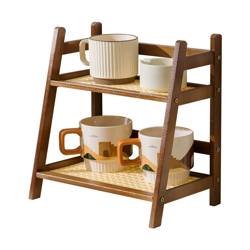 Double-Layer Rattan-Style Desktop Storage Rack, 26 cm, Cream/Multicolor Options