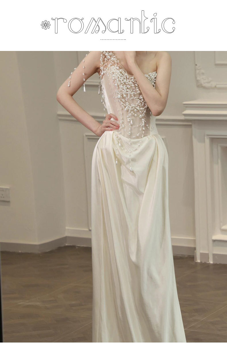 Elegant Style Light Wedding Dress Pearl Morning Robe Mermaid Style Gown For Engagement Niche Banquet Evening Wear_ecoleips.com