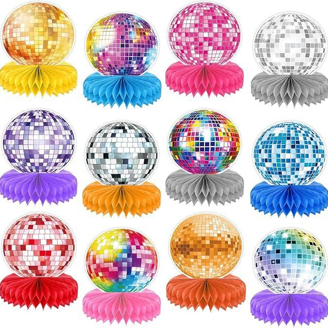 12 pieces of 70s disco party decorations, back to the 70s colorful disco honeycomb centerpieces 12 pieces of 70s disco party decorations, back to the 70s colorful disco honeycomb centerpieces