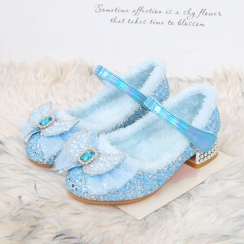 Zapatos de tacón alto para niños zapatos de princesa Aisha forrados de lana de invierno Nuevos zapatos de algodón para niñas zapatos de felpa para bebés zapatos de cuero para niñas image 3