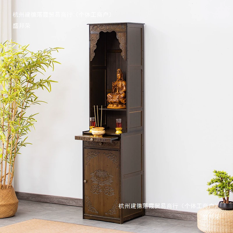 Буддийский алтарный шкаф, бамбуковый бытовой экономичный храм, стол для подношений Гуаньинь, приподнятый простой буддийский шкаф, шкаф для поклонения, массив дерева