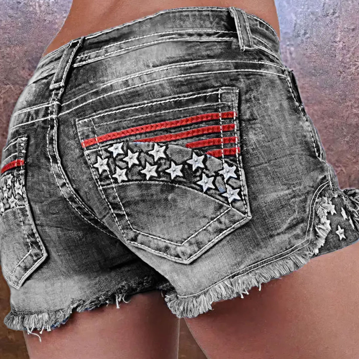 Women's European And American Fashion Ins Hot Style Elastic Patch Embroidered Ripped Denim Shorts_voghion.com