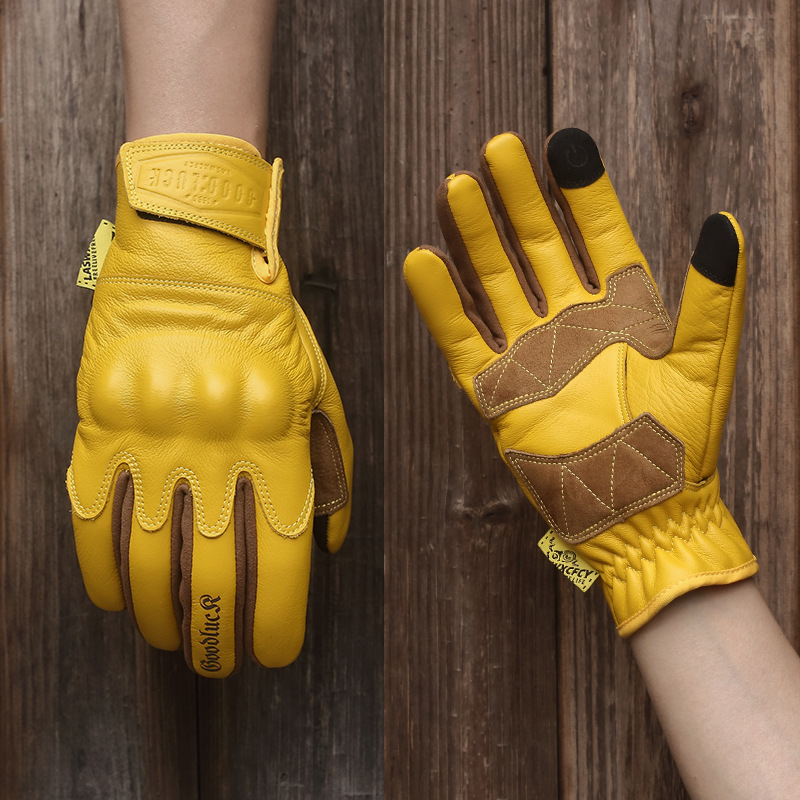 Retro leather gloves for men and women all-season, brown windproof equipment, fall protection 7