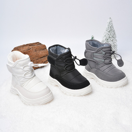 Winter boys 'velcro and velvet snow boots, casual high-tube platform shoes, warm cotton shoes, small and medium-sized children's boots