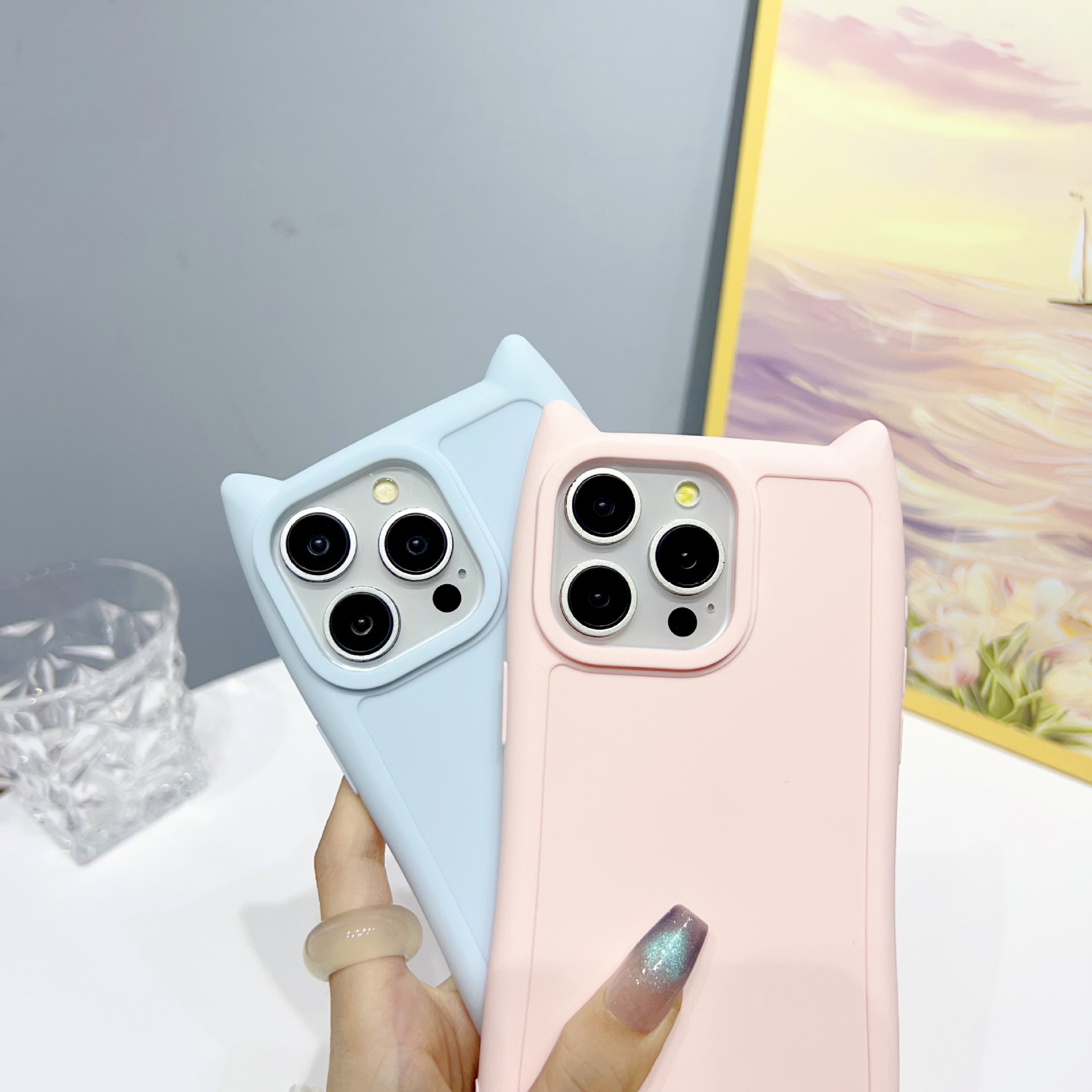Matte Silicone Phone Case With Cat Ears For Iphone 16 Pro Max_voghion.com