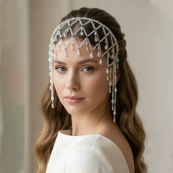 New cross-border tassel hair chain for women, vintage Gatsby-style bridal forehead accessory, fashionable evening party atmosphere headpiece