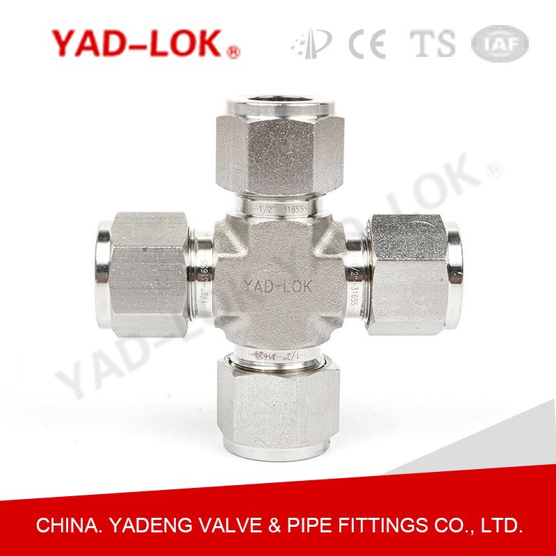 YADLOK亚登不锈钢双/单卡套式四通接头 厂家直供 出口 国产