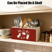 新款木质刀叉收纳盒圣诞节日氛围感筷子架实木厨具盒家居桌面木盒
