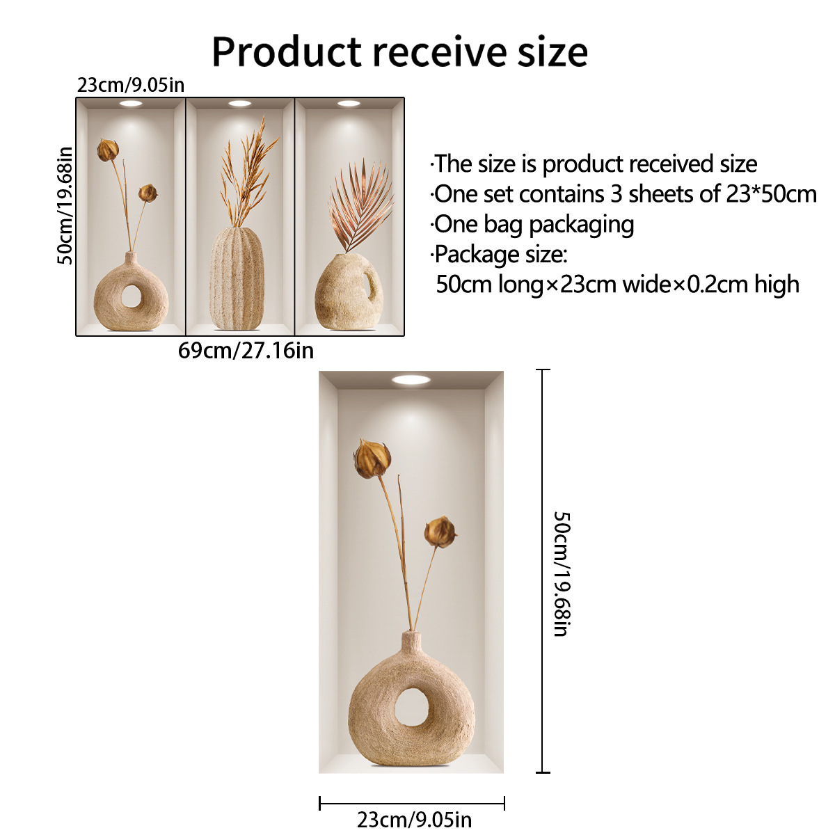 3d effekt väggdekal triptyk för vardagsrum och hall_voghion.com