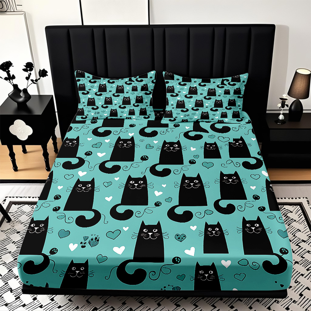 TEMU / JIT cama abrasiva Kits de dibujos animados gatito impresión digital 3D ropa de cama para diseñar