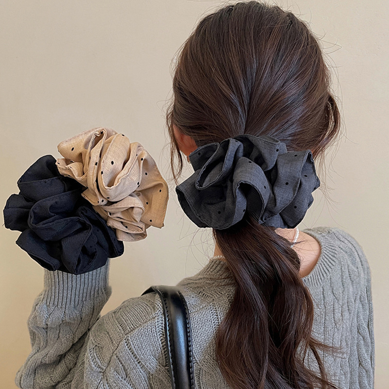 プリーツ水玉模様の韓国風女性用ヘアゴム、レイジースタイル、高級感、特大ボールヘッド、ポニーテール、ゴムバンドヘアロープ|undefined