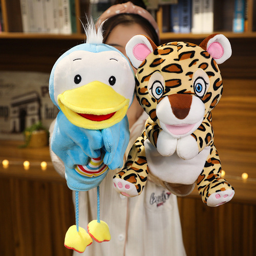 Soothing hand puppet toy duck leopard cute animal doll plush toy kindergarten performance finger doll