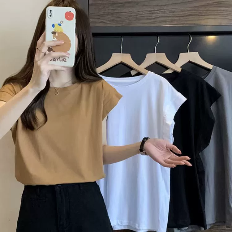 Внешнеторговая трансграничная 2025 чувство дизайна маленькая футболка с летающими рукавами женская летняя свободная рубашка с короткими рукавами внутри топ ins