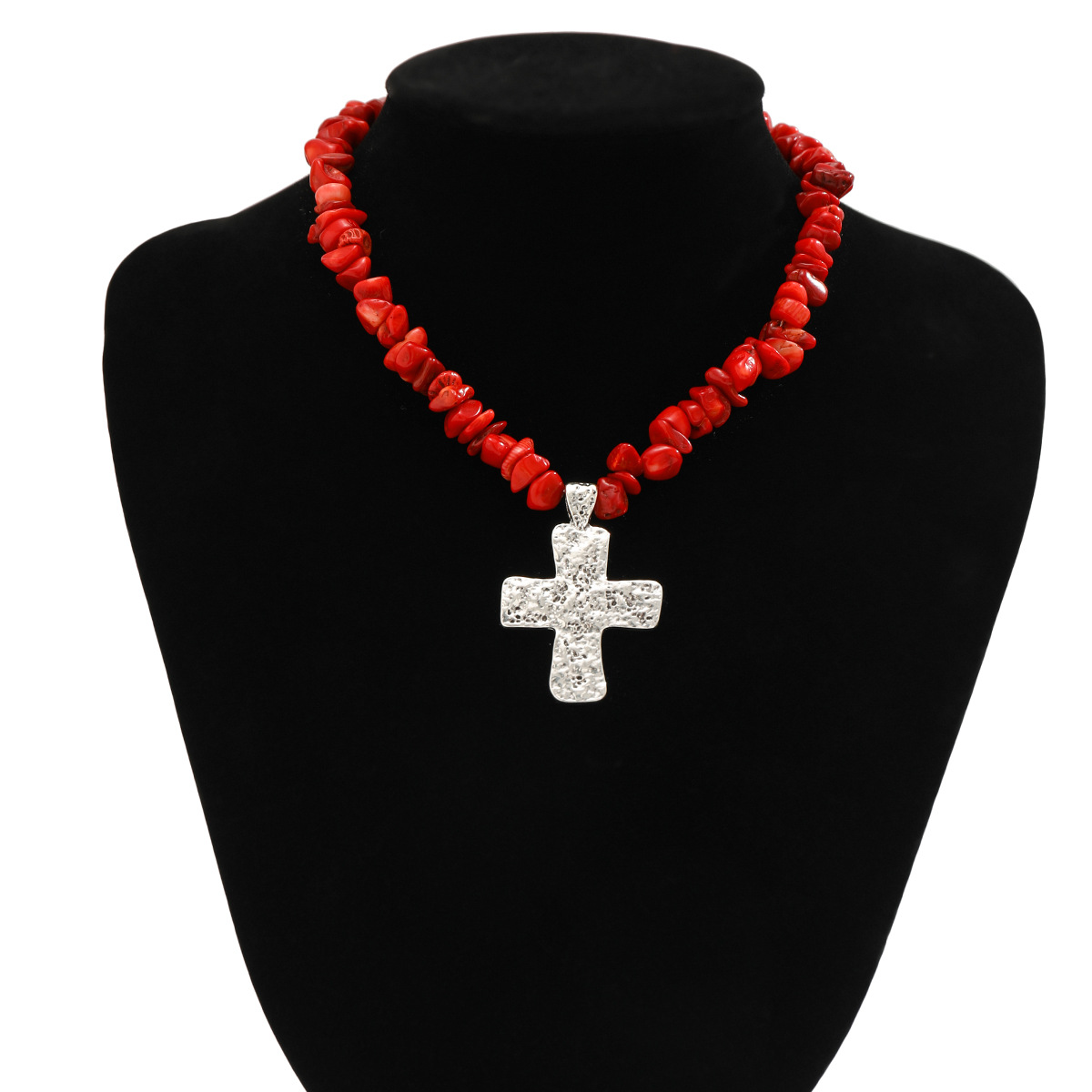 Jewelry Turquoise Beaded Stone Women's Versatile Cross Necklace_voghion.com