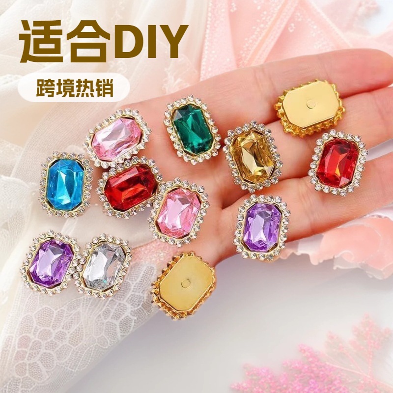 厂家直销10X15mm双层方形钻蝴蝶结水钻diy材料花心手工饰品配件
