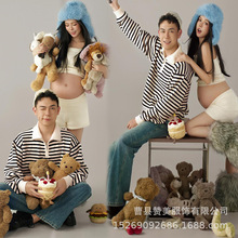 影楼新款孕妇写真服装情侣小清新针织套装室内大肚孕妈在家拍服装