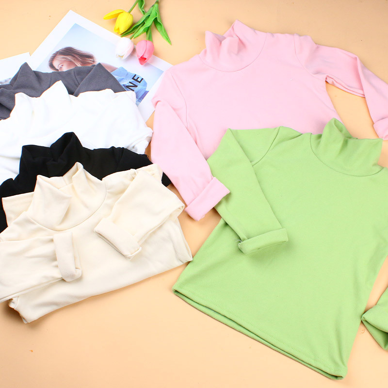 Otoño e invierno nuevo de terciopelo niños medio cuello alto camisa de fondo color sólido niños y niñas Bebé Ropa interior térmica entrega de una sola pieza