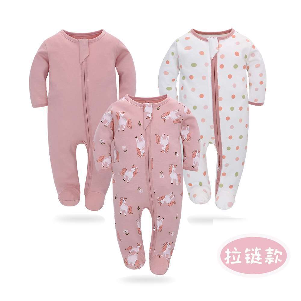 Baby Baby Jumpsuit Category a Spring and Summer Long-Sleeved Newborn Baby Clothes Baby Foot-Covering Crawling Clothes Zipper-Covered Clothes