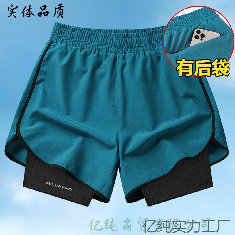 Summer Casual Sports Running Shorts Men's Marathon Track and Field American Quick-drying Lined Double-layer Anti-running Three-point Pants