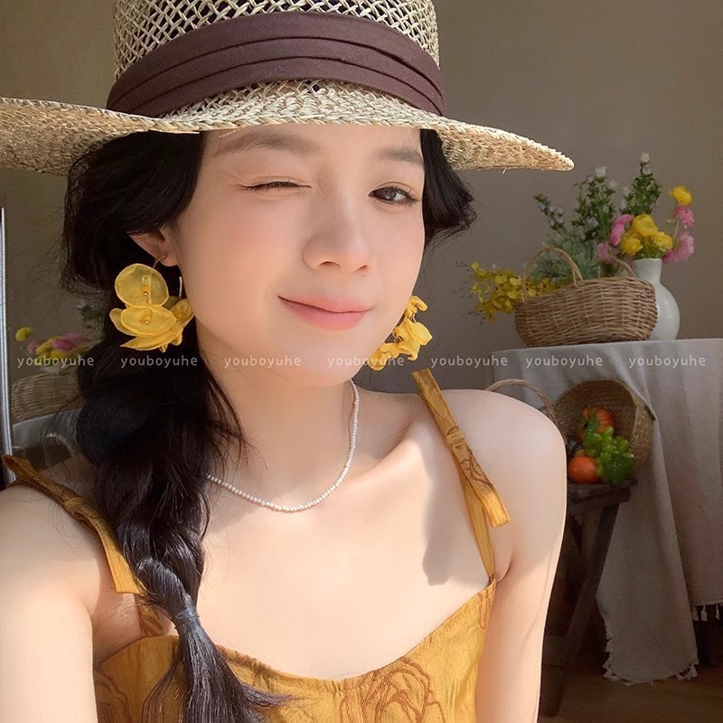 Yellow chiffon earrings