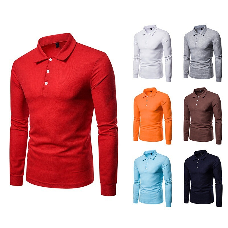 Foreign Trade Hot-Selling Product 2026 Autumn and Winter Men's Fashionable Color Lapel Slim-Fit Casual Long-Sleeve T-Shirt Polo Shirt