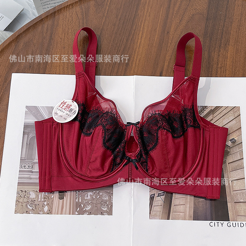 闺蜜私语蕾丝拼接缎面内衣女大胸显小轻薄水晶杯聚拢防下垂文胸罩|undefined