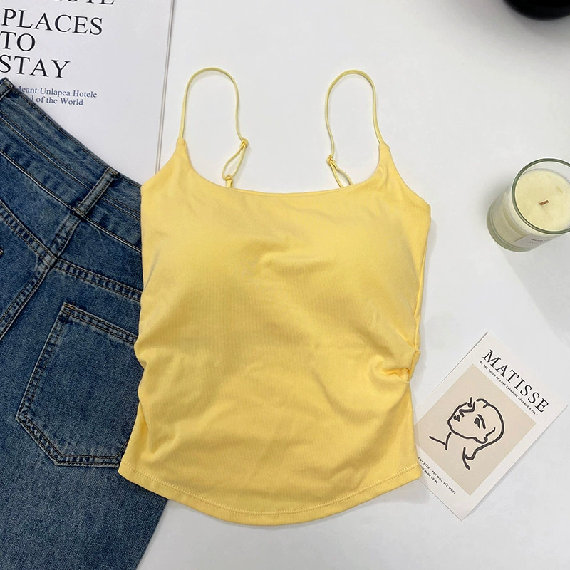 Топ-камисоль плиссированный для женщин, вискоза, приталенный, one size (подходит 80–120 фунтов), регулируемые бретели