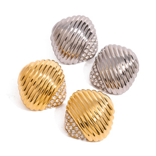 静俏 Design sense ins style 18k gold stainless steel diamond fat square thread earrings non-fading stainless steel jewelry wholesale