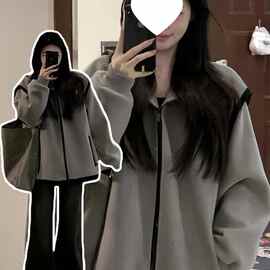 大码秋冬季胖MM休闲女装显瘦加绒夹克宽松时尚加厚棒球服外套