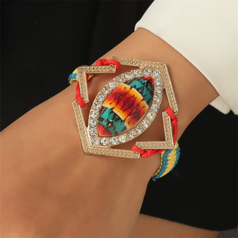 Daily Occasion Alloy Material Leaf, Square, Water Droplets Pattern Retro Leaf Square Water Droplets Alloy Inlay Turquoise Women's Nepal Bracelets