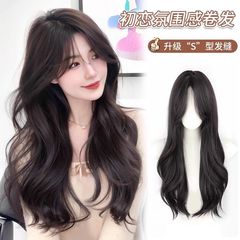 若蘭のかつらの女性の長髪の中で長いカールの大きい波を分けて髪の額のレースをシミュレーションします。