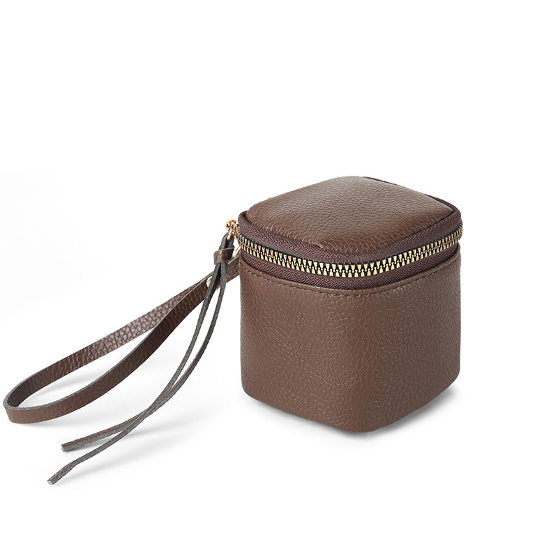 Bolsa de maquillaje de cuero retrógrado, bolso de cambio de lápiz labial, bolso de viaje portátil, barril de almacenamiento personalizado, mini bolso de cambio redondo