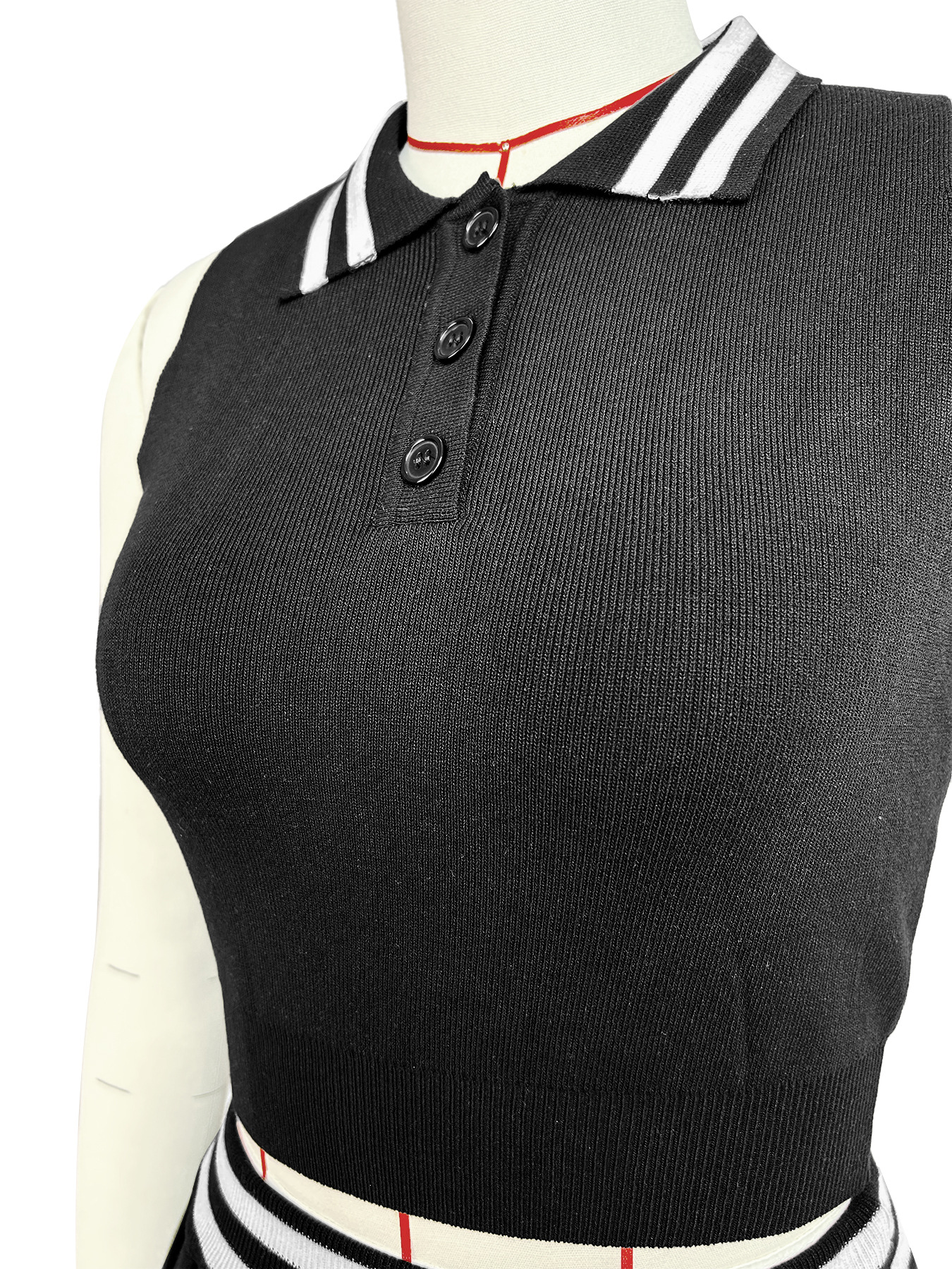 Women Clothing Woolen Collared Breasted Striped Tight Pleated Skirt Set