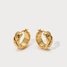 民升 欧美时尚大牌黄K金菱格耳钉重工高级感小香风菱格耳钉女饰品