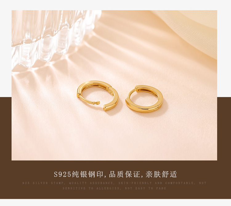 Khuyên tai nữ hình tròn bạc S925 mạ vàng đơn giản thời trang — Kiểu dáng 2 màu bạc chi tiết 5