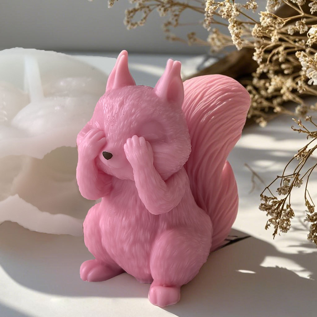 Jiahuimei Ardilla Aromaterapia Plato de yeso Molde de silicona Cubrirse la boca Cubrirse los oídos Cubrirse los ojos Diy Animal Ardilla Abrasivo