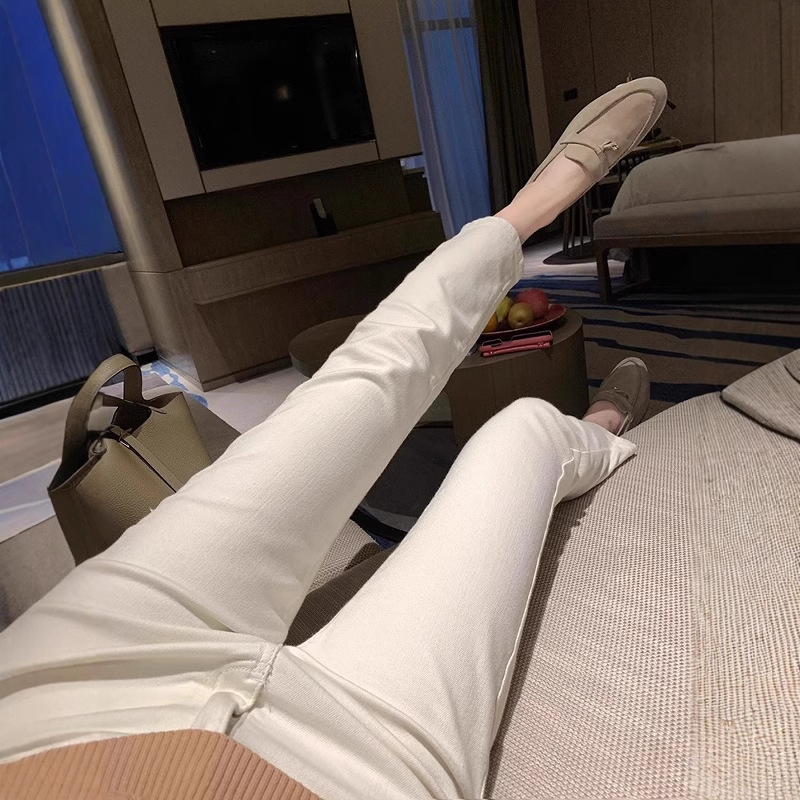 2026 Straight-Leg Spring-Summer Women's Jeans New Summer Style Off-White High-Waisted Stretchy Apricot-Colored Cigarette Pants