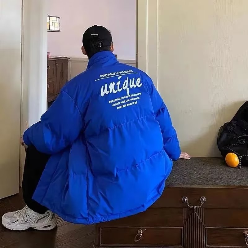 다운 재킷 남성 홍콩 스타일 트렌디 한 겨울 느슨한 편지 인쇄 칼라 핸섬 캐주얼 코튼 패딩 코트 청소년과 학생