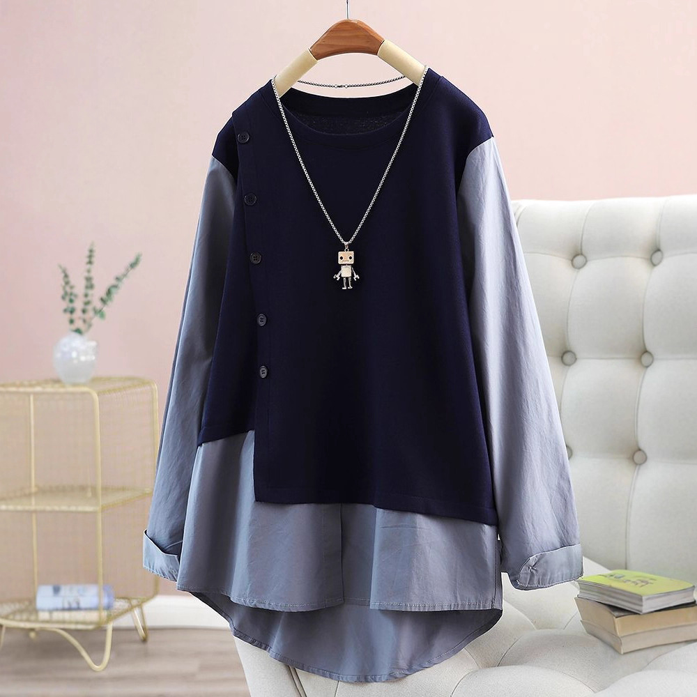 Plus-Size 150kg Spring and Autumn Long-Sleeve Loose Casual Stylish Shirt Top for Women