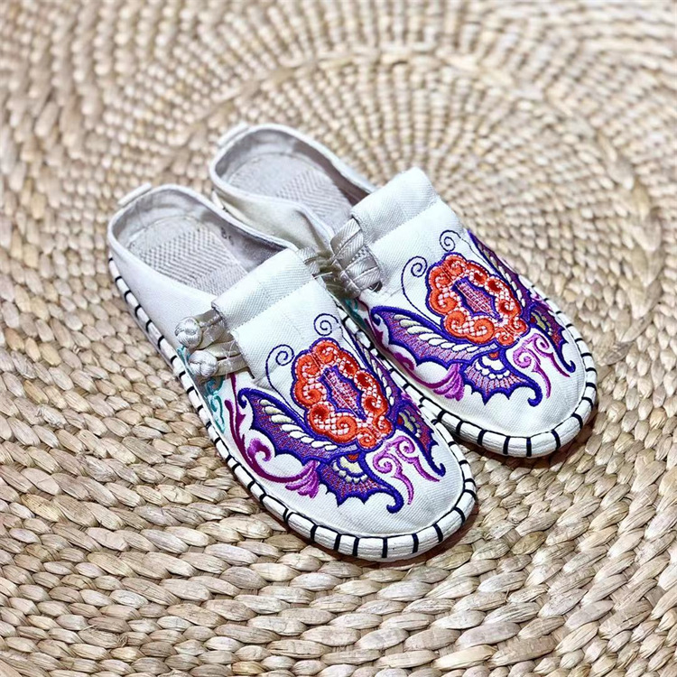 Ethnic cloth casual women's slippers with butterfly